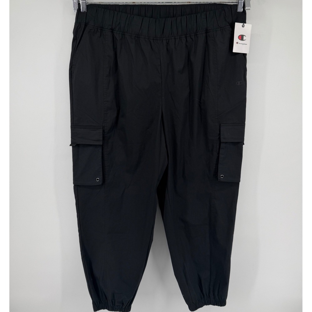 Champion Cargo Jogger Pants Women‎ 2XL Black M7137 Woven Elastic Waist Utility
